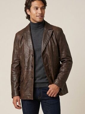 Danier Men's Brown Italian Leather Blazer Jacket XXL